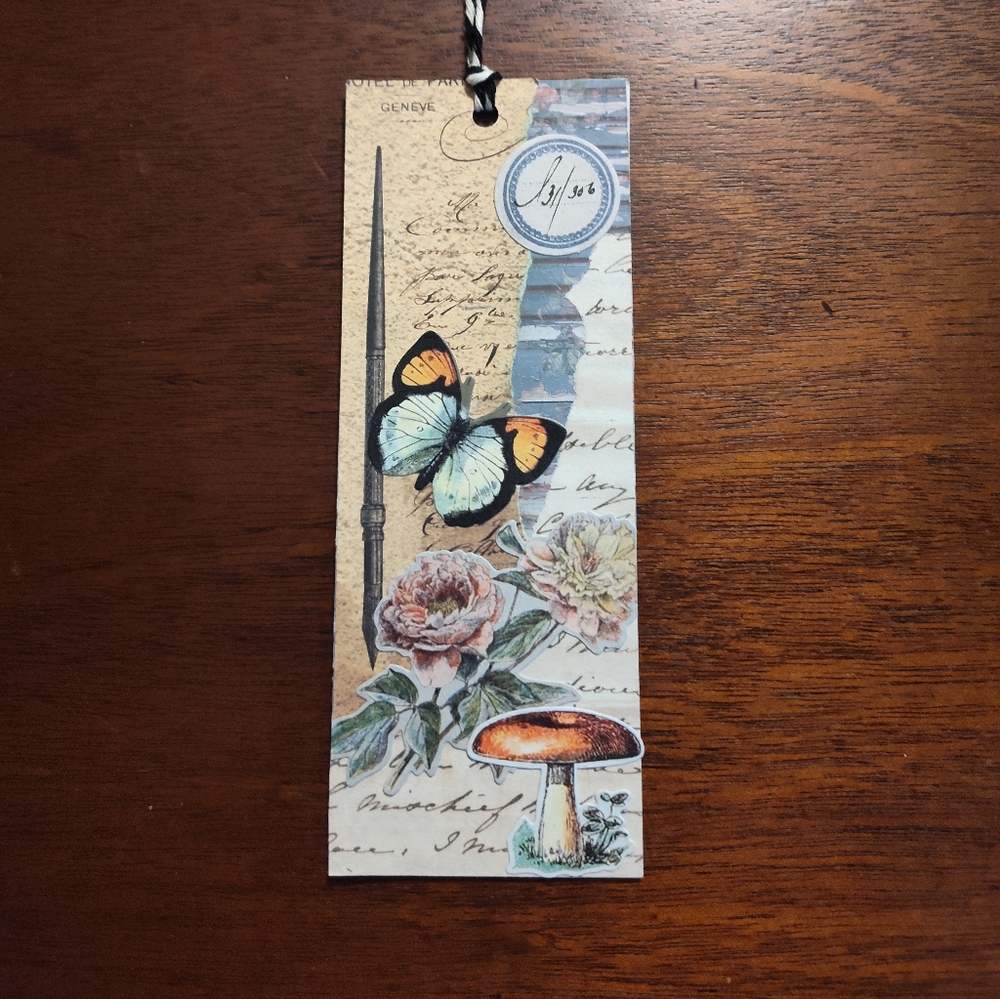 Vintage Botanical Bookmark with Butterfly Design
